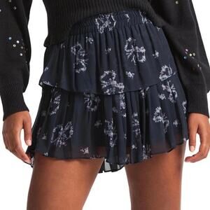 LOVESHACKFANCY Floral Tiered Ruffle Mini Skirt Navy Blue Small S
